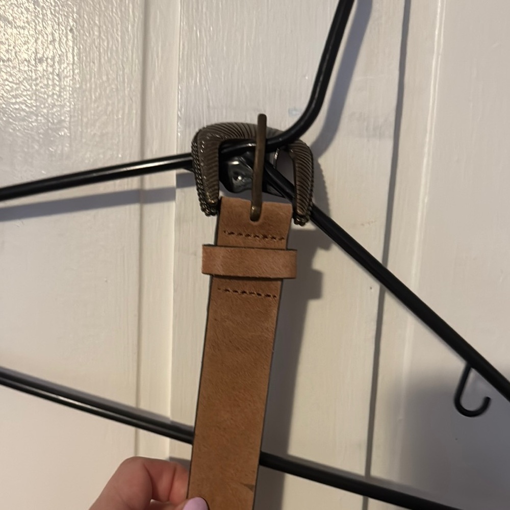 Tan Leather Belt Bag with Metal Buckle